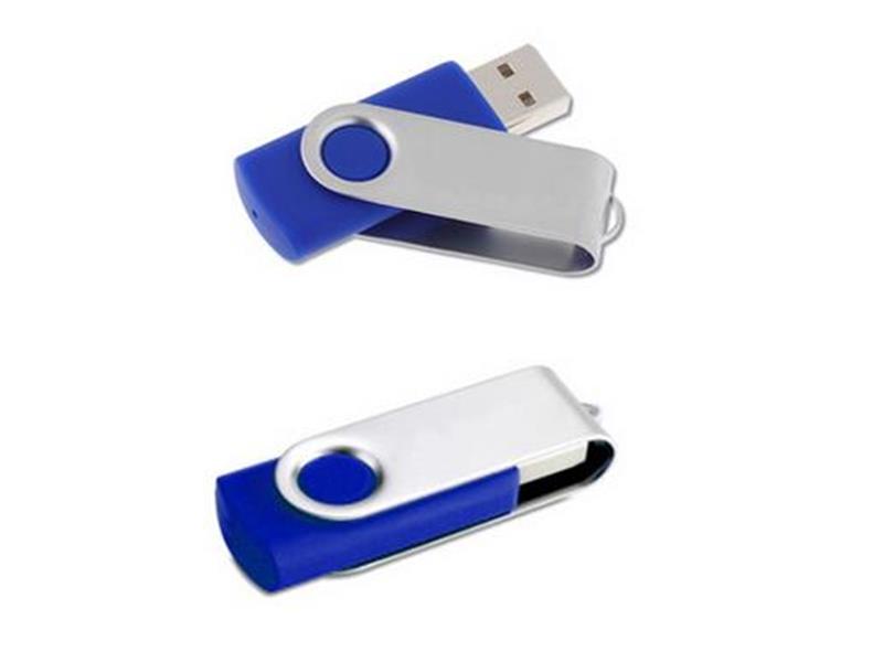 Blue 16GB USB Flash Memory Drive with swivel cap.